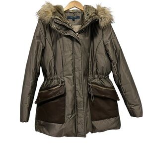 Cole Haan brown parka with faux fur hood